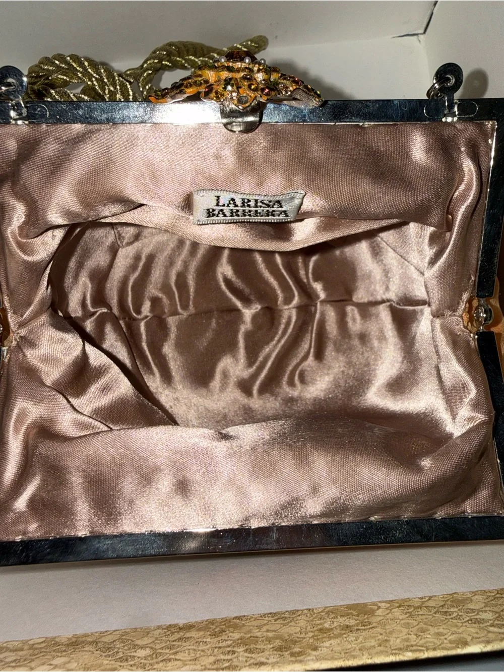 Embellished Peach Evening Clutch with Crystal Floral Clasp Larisa Barrera